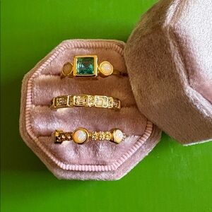 Vintage Blue Crystal Ring Set with Opals